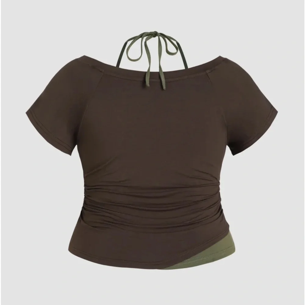 Plus Halter Short Sleeve Top - Picture 2 of 3